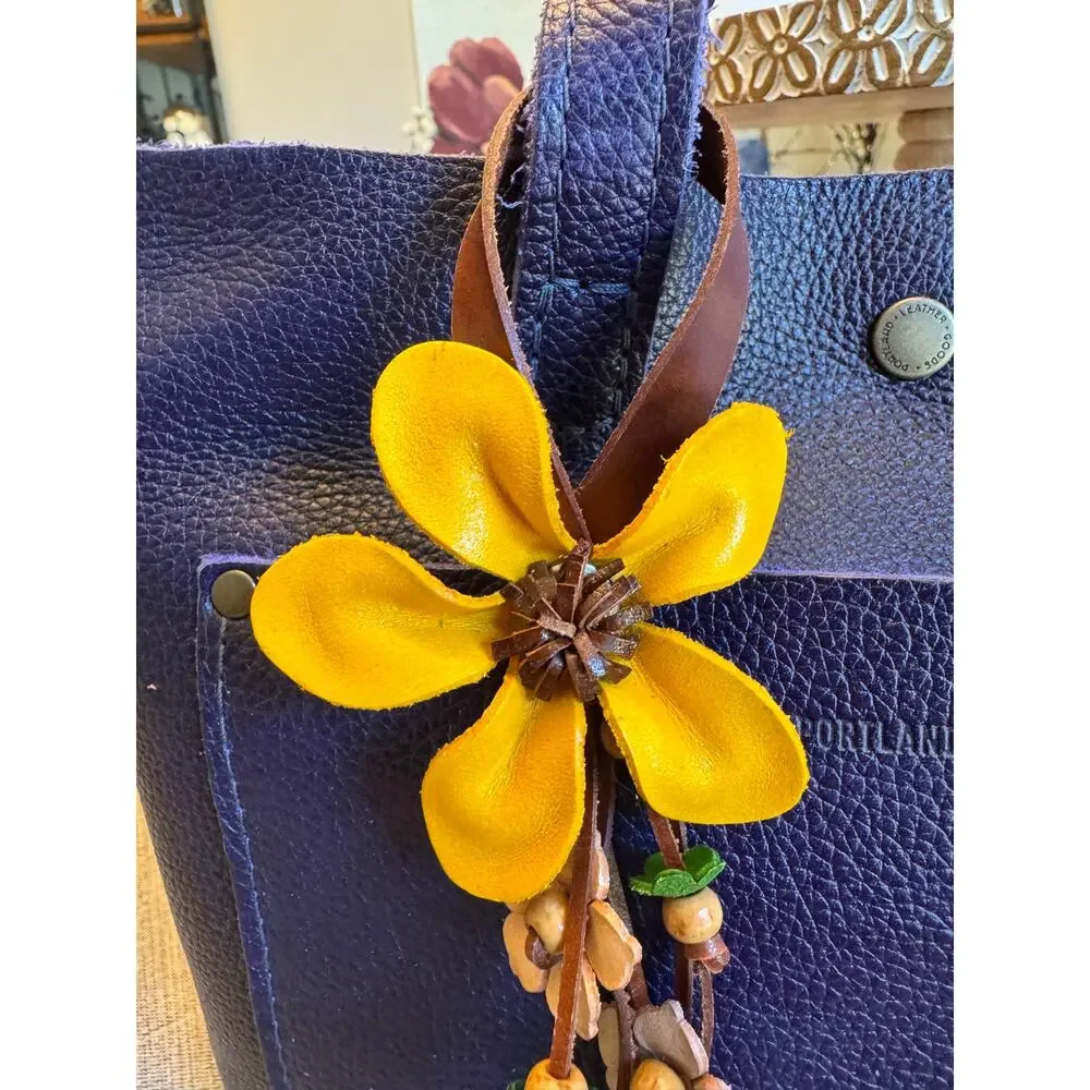 Yellow Daisy Flower Bag Charm Genuine Leather Purse Charm Flowers